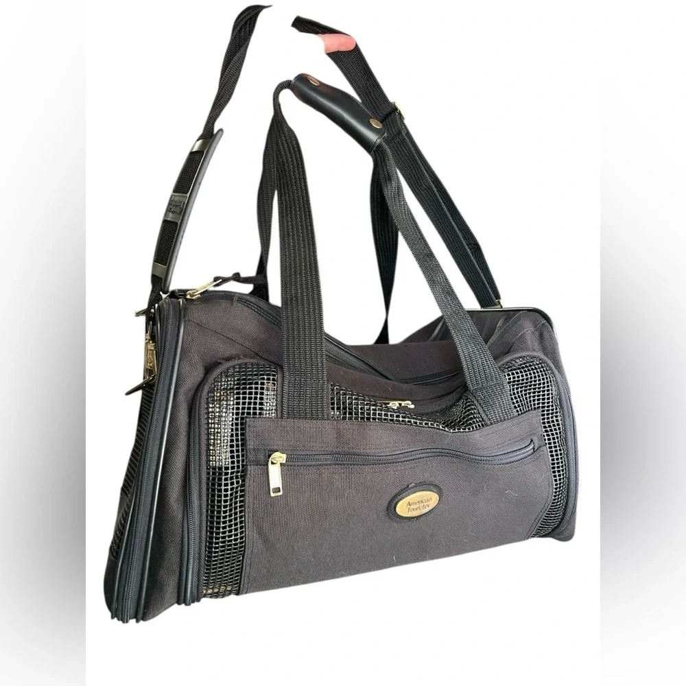 American tourister black soft case pet carrier travel bag